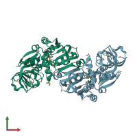 PDB entry 3nx4 coloured by chain, front view.