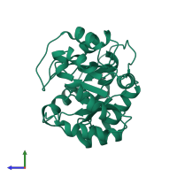 PDB entry 3nxf coloured by chain, side view.