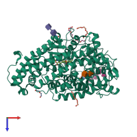 Monomeric assembly 2 of PDB entry 3nxq coloured by chemically distinct molecules, top view.