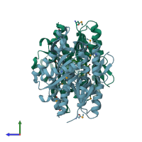 PDB entry 3nyi coloured by chain, side view.