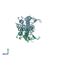 PDB entry 3nym coloured by chain, side view.