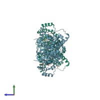 PDB entry 3nyo coloured by chain, side view.