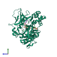 PDB entry 3nyq coloured by chain, side view.