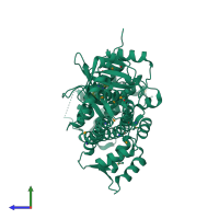 PDB entry 3nyv coloured by chain, side view.