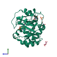PDB entry 3nz1 coloured by chain, side view.