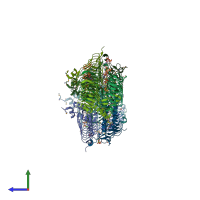 PDB entry 3nz2 coloured by chain, side view.