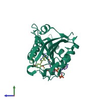 PDB entry 3nz6 coloured by chain, side view.