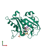 PDB entry 3nza coloured by chain, front view.