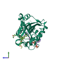PDB entry 3nzb coloured by chain, side view.