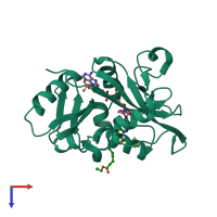 PDB entry 3nzb coloured by chain, top view.
