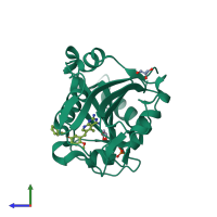 PDB entry 3nzc coloured by chain, side view.