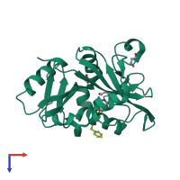 PDB entry 3nzc coloured by chain, top view.