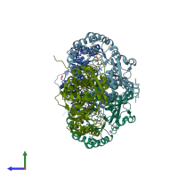 PDB entry 3nzg coloured by chain, side view.