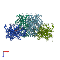 PDB entry 3nzg coloured by chain, top view.