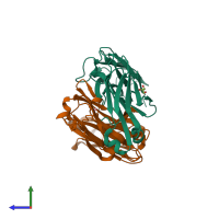 PDB entry 3nzh coloured by chain, side view.