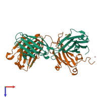 PDB entry 3nzh coloured by chain, top view.