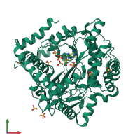 PDB entry 3nzt coloured by chain, front view.