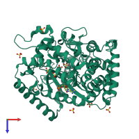 PDB entry 3nzt coloured by chain, top view.