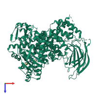 Monomeric assembly 1 of PDB entry 3nzu coloured by chemically distinct molecules, top view.
