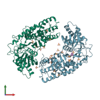 PDB entry 3o08 coloured by chain, front view.