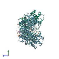 PDB entry 3o08 coloured by chain, side view.