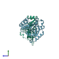 PDB entry 3o0a coloured by chain, side view.