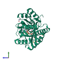 PDB entry 3o0f coloured by chain, side view.