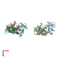 PDB entry 3o0g coloured by chain, top view.