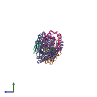 PDB entry 3o0r coloured by chain, side view.