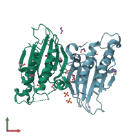 PDB entry 3o0t coloured by chain, front view.