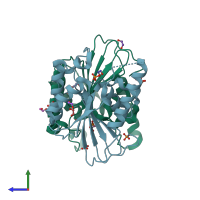 PDB entry 3o0t coloured by chain, side view.