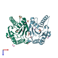 PDB entry 3o0t coloured by chain, top view.