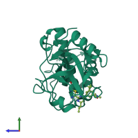 Monomeric assembly 1 of PDB entry 3o0u coloured by chemically distinct molecules, side view.
