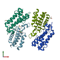 PDB entry 3o10 coloured by chain, front view.