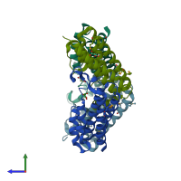 PDB entry 3o10 coloured by chain, side view.