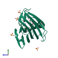 PDB entry 3o12 coloured by chain, side view.