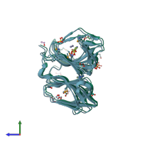 PDB entry 3o14 coloured by chain, side view.