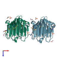 PDB entry 3o14 coloured by chain, top view.