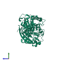 PDB entry 3o1b coloured by chain, side view.