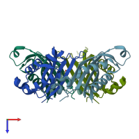PDB entry 3o1k coloured by chain, top view.