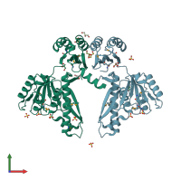 PDB entry 3o1l coloured by chain, front view.