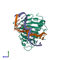 PDB entry 3o1m coloured by chain, side view.