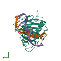 PDB entry 3o1p coloured by chain, side view.