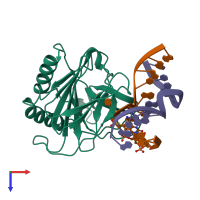 PDB entry 3o1t coloured by chain, top view.