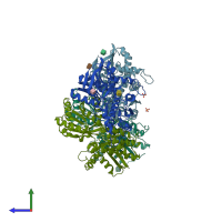 PDB entry 3o21 coloured by chain, side view.