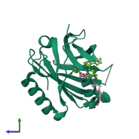 PDB entry 3o22 coloured by chain, side view.