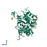PDB entry 3o28 coloured by chain, side view.