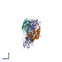 PDB entry 3o2d coloured by chain, side view.