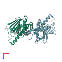 PDB entry 3o2f coloured by chain, top view.