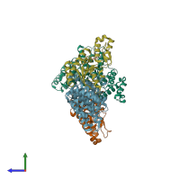 PDB entry 3o2q coloured by chain, side view.